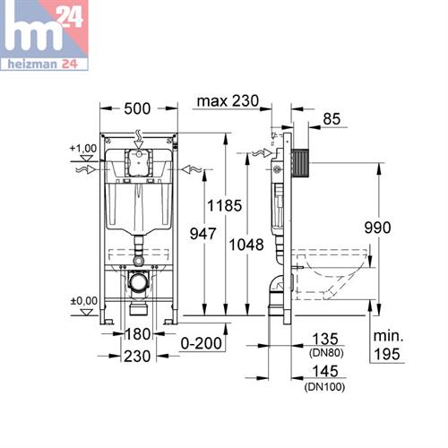 installation Grohe Rapid SL pour WC suspendu 113 cm, citernes 38528001