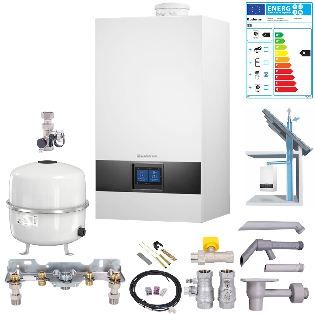 Buderus Paket GB172i.2 Gas-Brennwert-Therme 20kW 2E inkl. BC400 u. 10 m Schacht