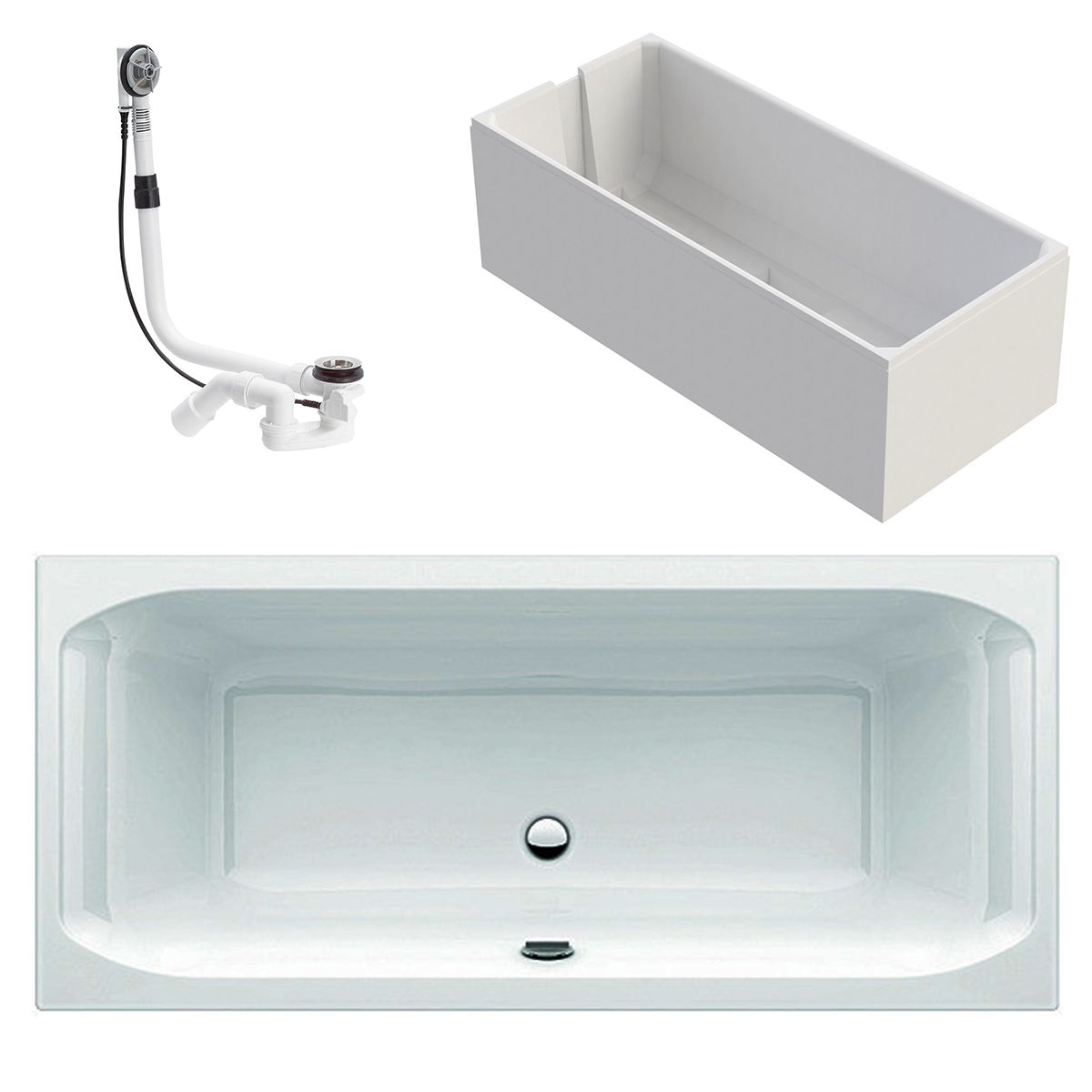 KOLMAN Badewanne QUADRO 170x75cm - 5in1 Set Mit Bambusablage & Verkleidung